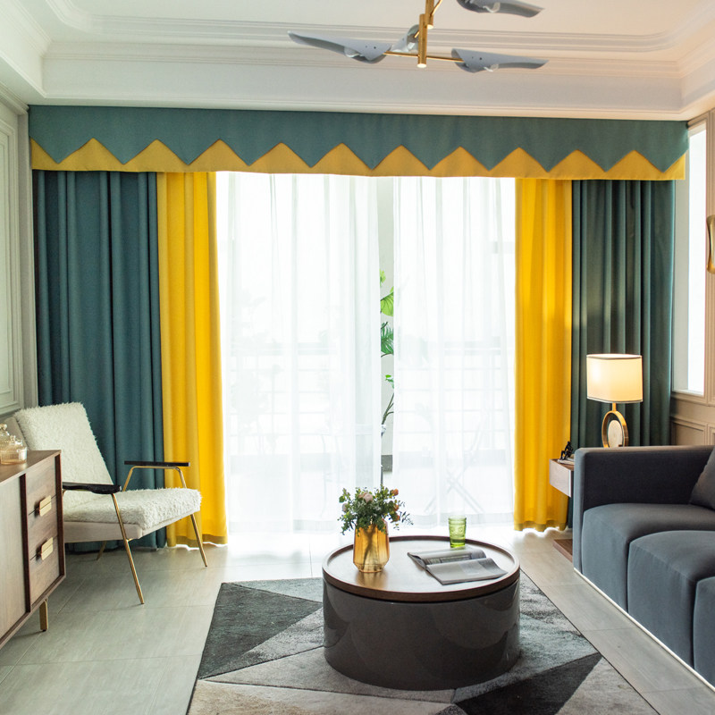 Bedroom Floating Window Balcony Shading Living Room Finished Curtain Fabric Custom Contrast Cotton and Hemp Double Color Splicing Full Shading Curtain