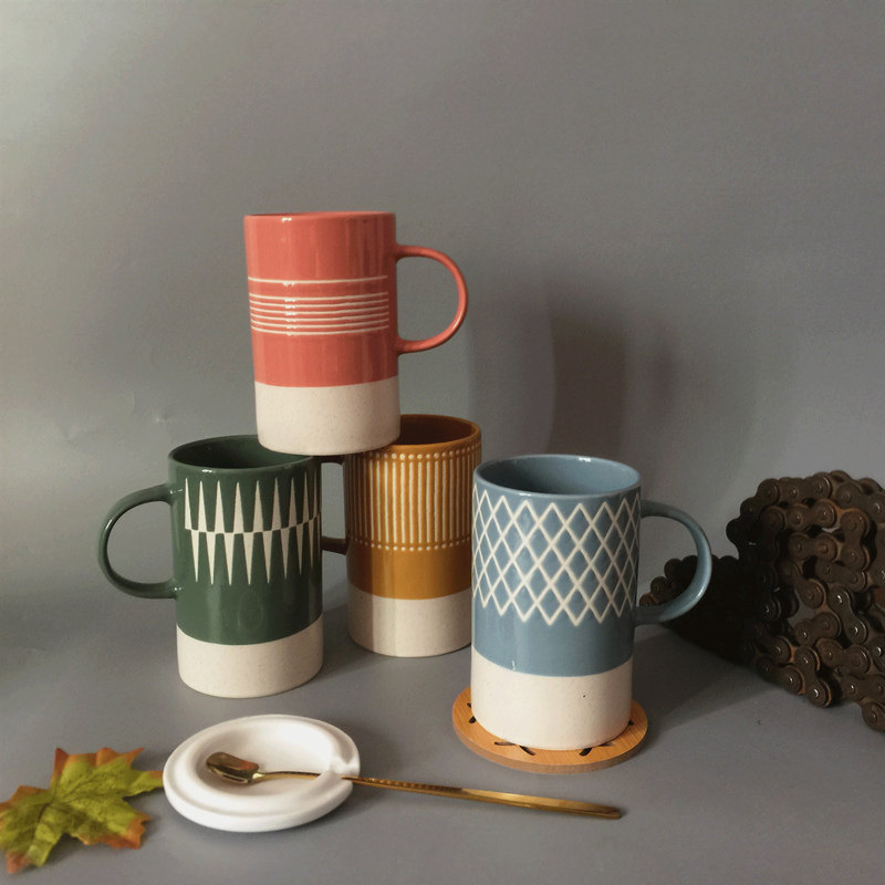 Japanese chic ceramic cup with lid spoon office home couple hand-painted cup ins simple high value mug