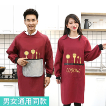 Kitchen household hand-rubable waterproof apron Fashion oil-proof cooking hood Adult female anti-dressing overalls Long sleeves