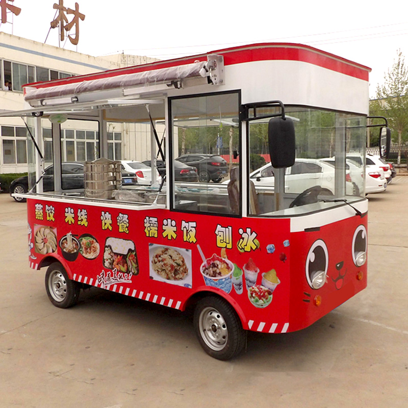 Snack cart electric four wheel dining car ice powder stall mobile commercial barbecue grill grill teppanyaki multi-functional breakfast car