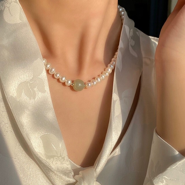 Natural Hetian Jade Freshwater Pearl Necklace Bracelet Niche Sterling Silver Women's Gift for Mom Elders Mother's Day Gift Box