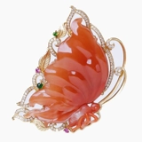 Натуральная агатовая вишнево-красная инкрустация камня, золото 750 пробы