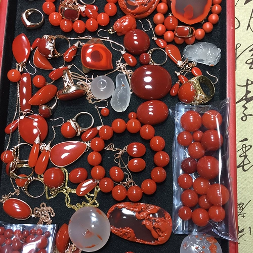 Красный агатовый браслет из провинции Юньнань, бусины, подвеска, кольцо, ожерелье