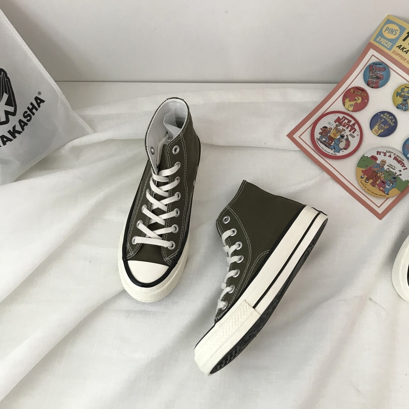 Qiao Chi xác thực màu xanh ô liu xanh quân đội 1970S giày nam uzzlang Shi Wei trở lại giày vải cao nữ shop giầy nữ