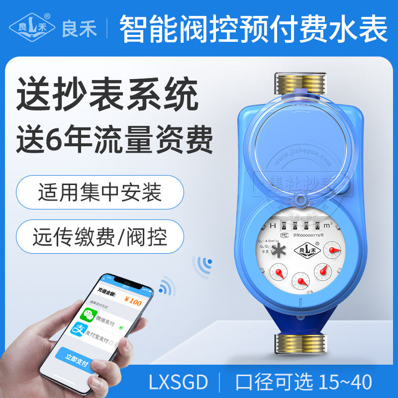 Liangho Wireless Telemeter Intelligent Valve Control Prepaid Water Meter Optoelectronics Straight Read Water Meter 4 points 6 points 1 inch