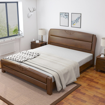 Solid wood bed Modern simple Chinese wedding bed 1 8 meters double bed 1 5 meters single rubber wood Chinese king bed wooden