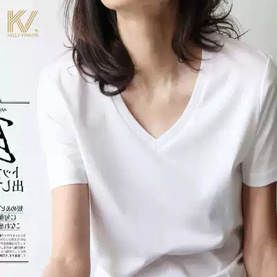 White short-sleeved T-shirt female summer silk cotton heart machine V-collar loose Korean solid color inner clothing cotton ice silk shirt female