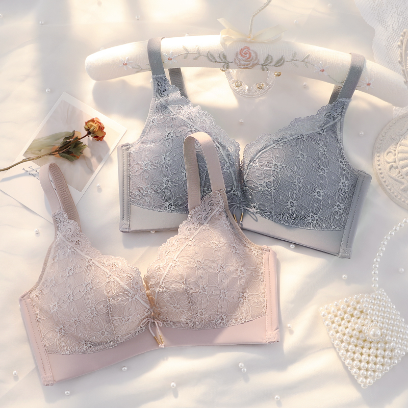 Lace underwear women small breast flat chest dedicated thick bra gathered no steel ring to receive a pair of breast anti-sagging adjustment bra