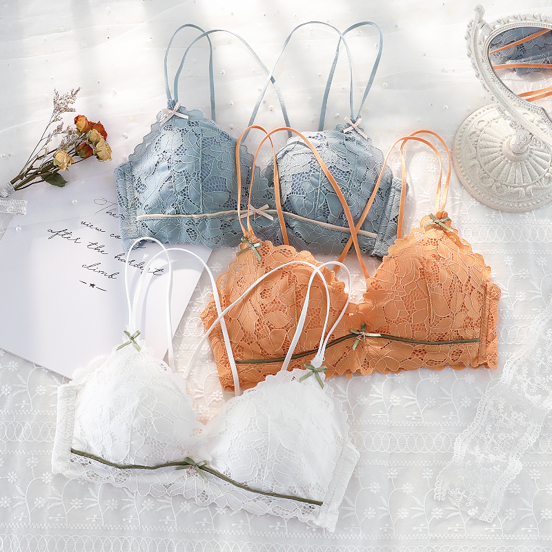 White Lace Lingerie Women No Steel Ring Summer Thin collection of bra small breasts bra Girl day lingerie suit