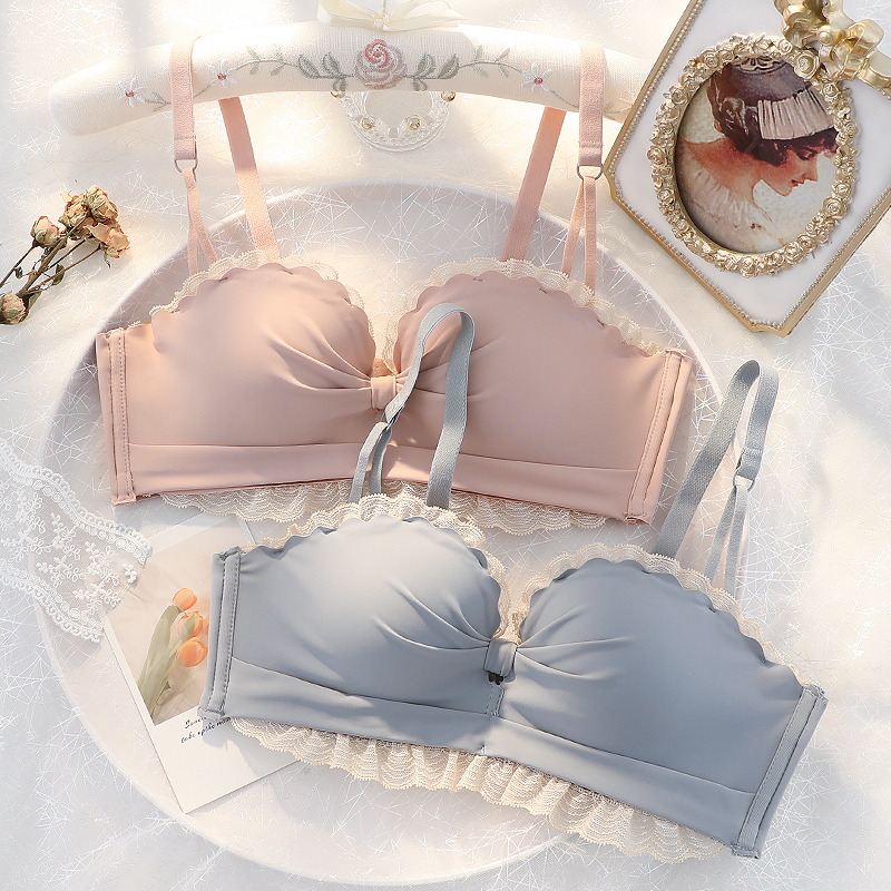 Small chest gathered on the support without steel ring underwear shows big bra young ladies Japanese panties suit bra sexy and confusing