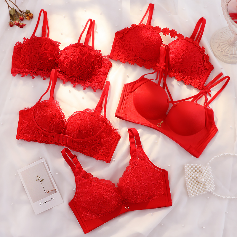 This life year is tiger whole set of big red lingerie women suit wedding bride without steel ring small breasts to woo sexy bra