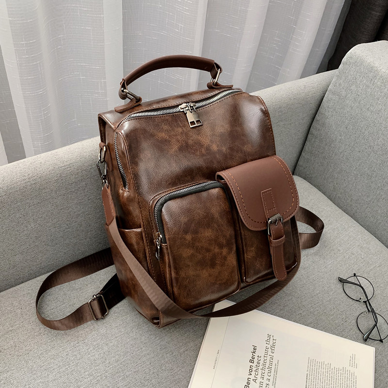 Hong Kong I Tgreg retro Hong Kong style backpack women's Korean version of the trend large-capacity fashion all-match shoulder bag backpack
