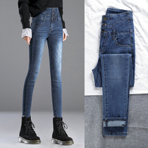 High-waisted jeans women spring and autumn 2021 new autumn slim high velvet skinny pants pencil pants children