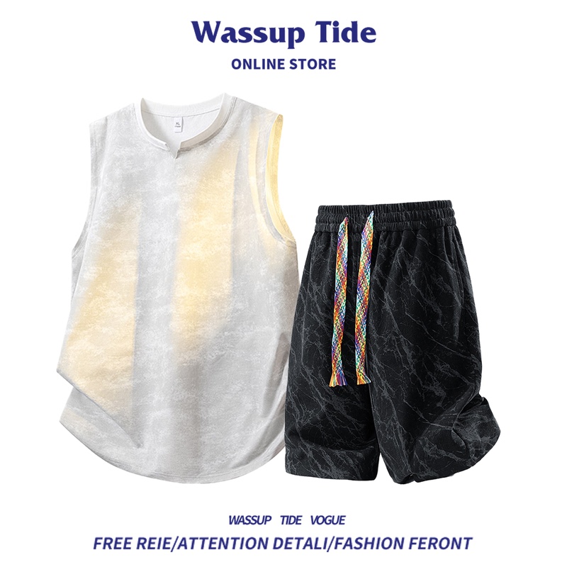 Wassup Tide Sports Suit Men's Summer 2025 New Thin Loose Vest Shorts Two-Piece Set