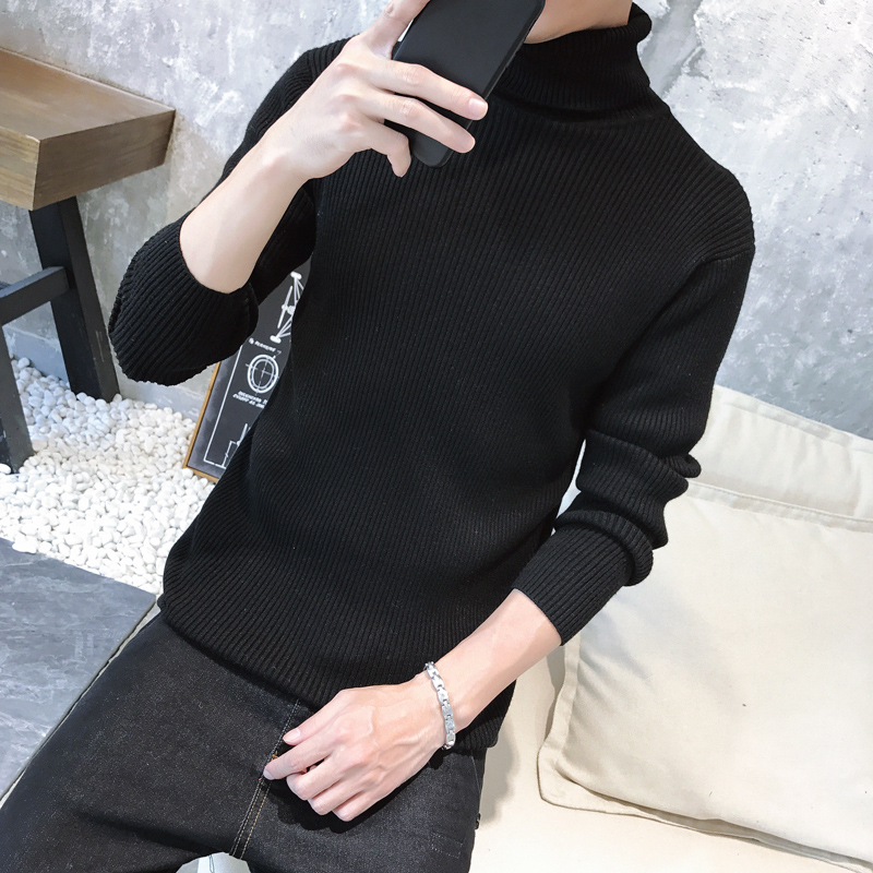 Áo len cổ cao nam Slim Hàn Quốc dày thanh niên nam áo len áo len học sinh màu đen áo len mùa đông áo khoác nam đẹp