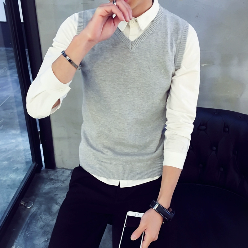 Áo vest nam cotton nam mùa thu và mùa đông vest vest thanh niên len vest vest mỏng áo len chạm đáy áo ba lỗ nam tập gym