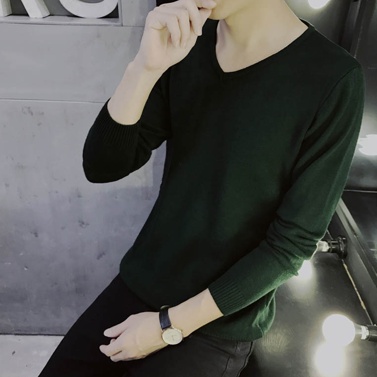 Áo len nam mùa thu và mùa đông Áo len cổ chữ V nam màu rắn, áo len dài tay trên áo len phía dưới áo hoodie cặp