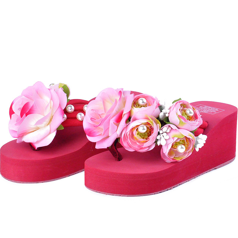 Summer Sequined Floral Ladylike Sandals, Platform Wedge Women's Shoes, Breathable Non-Slip Sandals for Beach Holidays