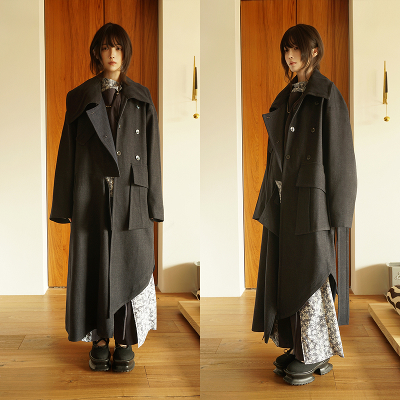 Mimichi Navy Blue Double-Breasted Loose Lapel Coat
