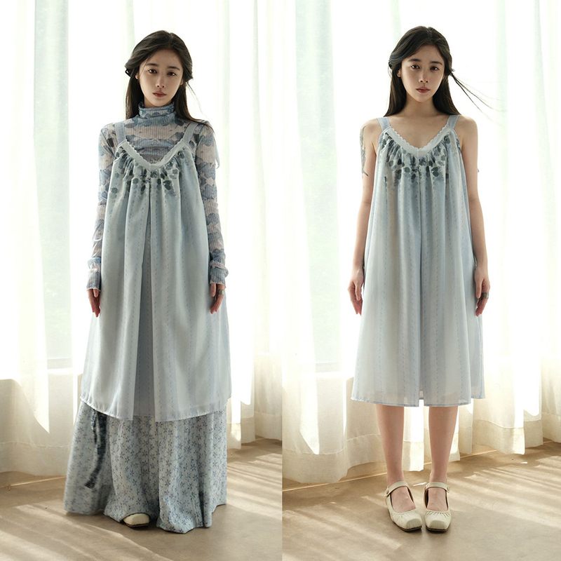 Mimichi Printed Lace Suspender Dress Home Nightgown Mimichi Printed Lace Suspender Dress Home Nightgown
