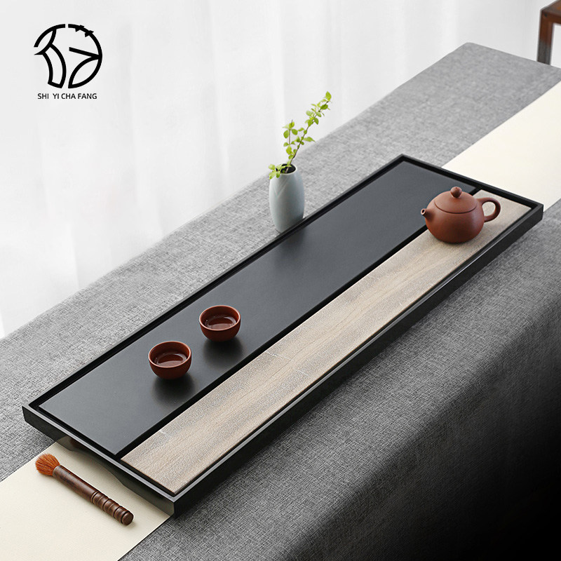 Natural whole Ukkim stone wood textured stone tea tray modern light lavish Chinese style minimalist large number drain tray tea table tea table-Taobao