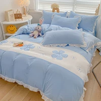 Брендовый хлопковый комплект, одеяло, пододеяльник, свежая хлопковая простыня для принцессы, 4 предмета, в корейском стиле, постельные принадлежности
