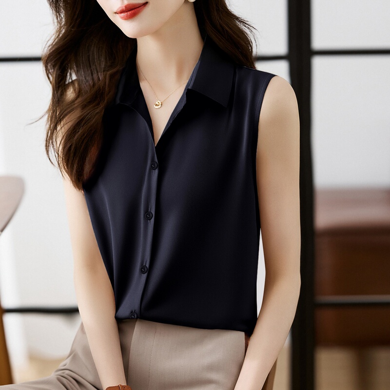 Very Stylish Korean-Style Solid Color Drapey Professional Wear Versatile Sleeveless Shirt Spring and Autumn Fashion Inner Vest Base Shirt