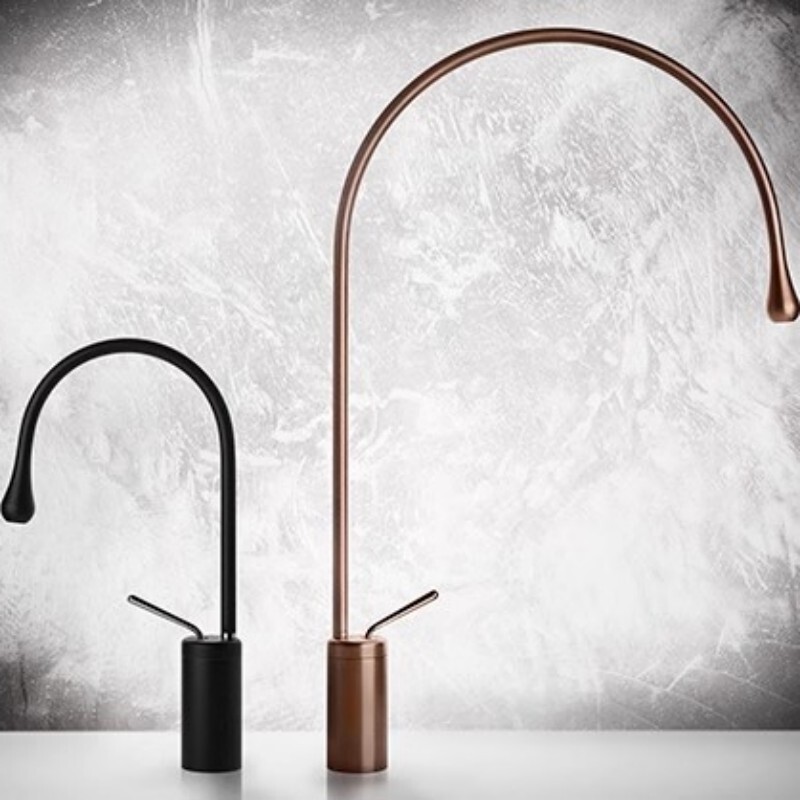 Household Bathroom Rotatable Water Drop Style Heightened Basin Faucet Countertop Basin All-Copper Faucet Brushed Gold Hot and Cold Style