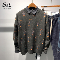 San Luo Di Wei Spring and Autumn New Men Korean slim fashion trend handsome ins style round neck knitted sweater