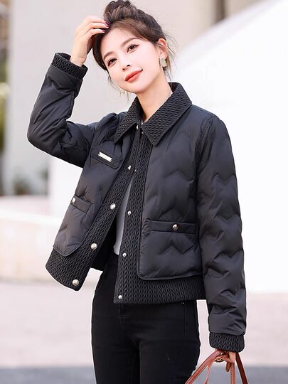 Down jacket short women's 2025 winter new fashion Korean style lapel small fragrant white duck down light and warm jacket
