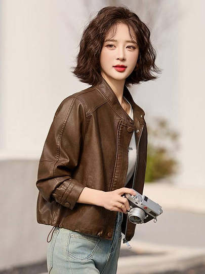 Hong Kong Style Fashion PU Leather Jacket Women's Stand Collar 2025 Spring and Autumn New Style Bat Sleeve Short Small Casual Jacket