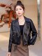 2025 New Autumn and Winter Leather Jacket Women's Short Motorcycle Brown High-Quality Velvet Thickened Small Leather Jacket