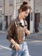 Leather jacket for women 2025 new style Hong Kong style design spring and autumn motorcycle leather jacket small short top