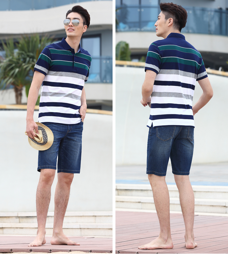 Tài năng nam 2018 hè Mới dành cho nam kinh doanh Casual Slim Lapel sọc Polo Áo sơ mi nam ngắn tay shop bán áo thun nam có cổ