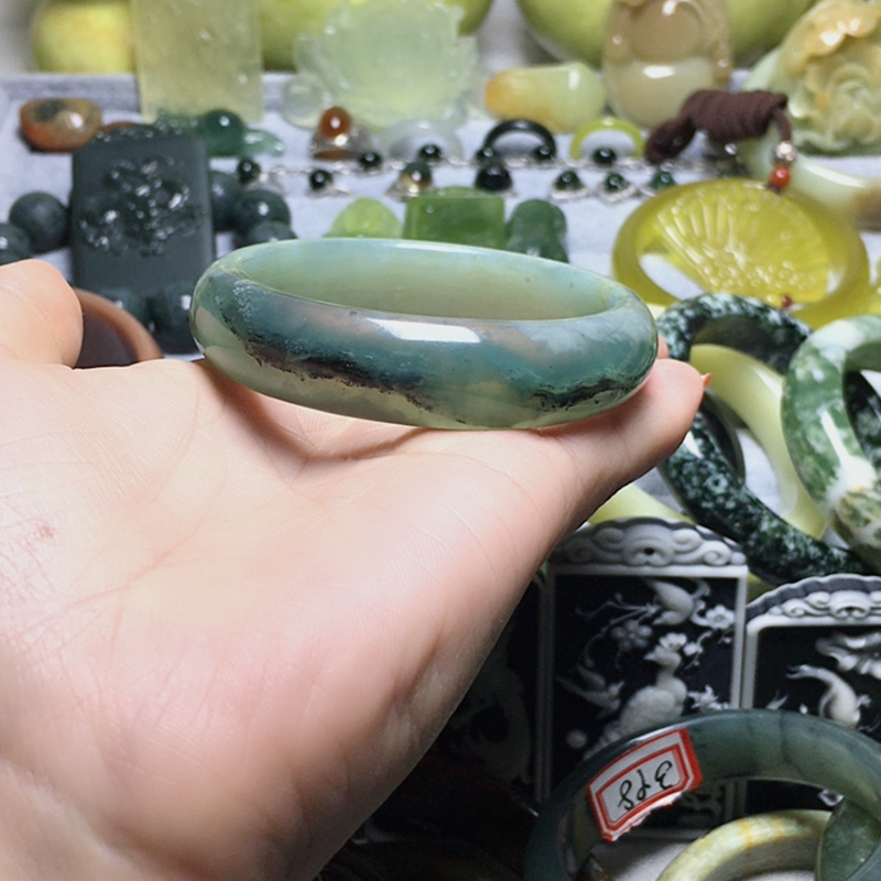 Xiuyu source live broadcast room leakage Xiuyan jade bracelet women's natural Xiuyan jade bracelet hand ornament full caliber