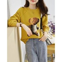 Korean version of net red vests explosions women's 2021 new autumn and winter bear fashion short age reduction loose long sleeve jacket