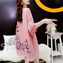 Snowspun Splicing Short Sleeves T-shirt Dress Woman Summer Dress 2022 New Ocean Atmosphere Very Fairy Design Sensation Net Red Fried Street Compassionate Skirt