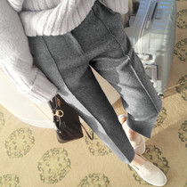 Korean version of wool Harlan pants children's 2021 new spring and autumn high waist slim size women's straight tube nine-point cigarette pipe pants