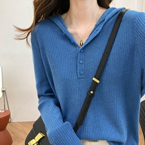 Knit Cardiovert Jacket Woman Spring Autumn Slim 2022 New Korean version Loose Short foreign air Long sleeves Lianhood sweater