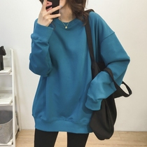Fried Street Japanese Ancient Wear Women's Spring and Autumn 2021 Plus Cashmere Thickened Loose Lazy Wind Leisure Crewneck Solid Color Jacket