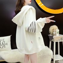 Sweatshirt lady spring thin section 2022 new loose Korean version Lazy Even Cap Jacket Plus Suede Long Sleeve Cardiovert Blouse