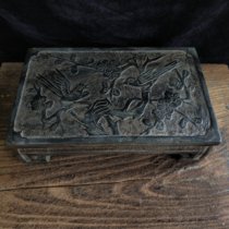 Pure natural black bluestone carving happy eyebrow pattern pot holder tea tray baby base stone lion inkstone practical collection