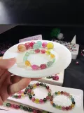Натуральный турмалиновый радужный браслет, подвеска, кольцо, аксессуары, бусины