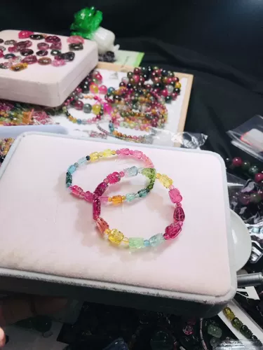 Натуральный турмалиновый радужный браслет, подвеска, кольцо, аксессуары, бусины