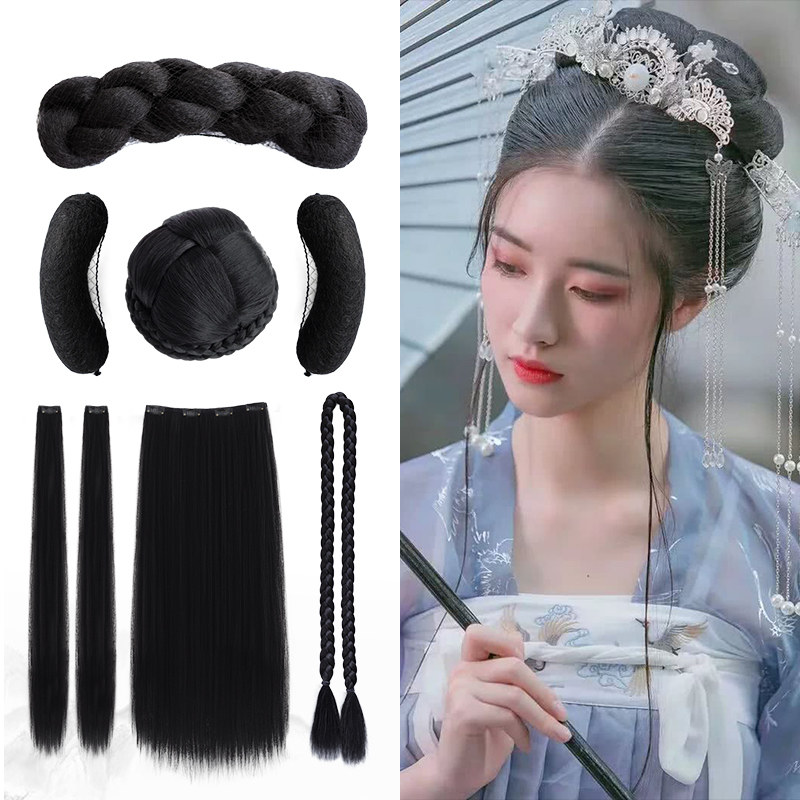 Wig antique Hanfu hair bag women's costume wig hairstyle integrated cushion hair horn bag model headdress bun