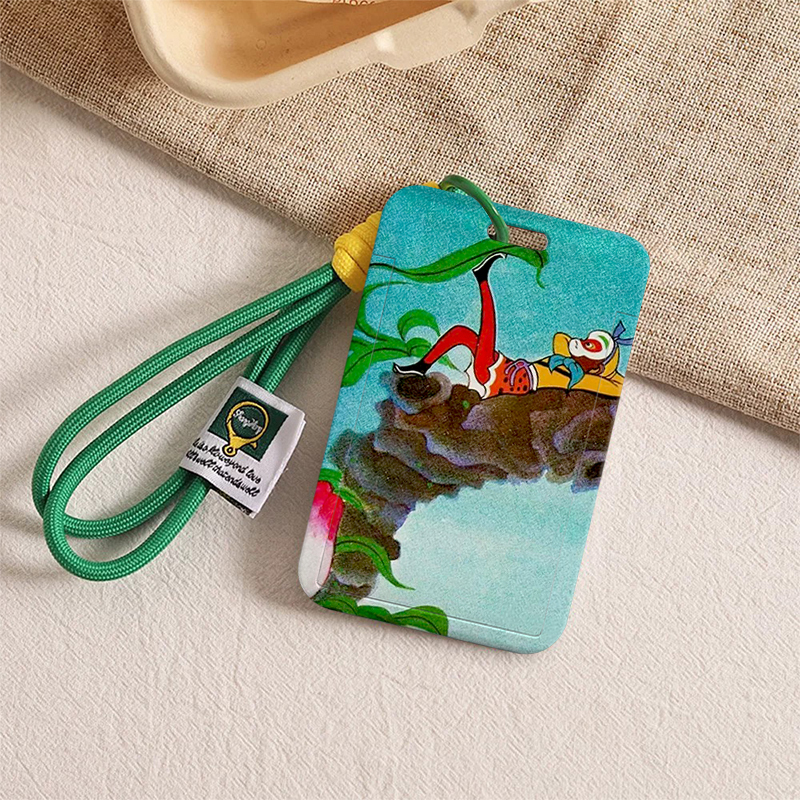 Sun Wukong on the Peach Tree Card Holder for Meal Cards, Public Transportation, Subway, Access Control Badges, Id Protection Cover, Lanyard, Anti-Loss Strap Sun Wukong on the Peach Tree Card Holder for Meal Cards, Public Transportation, Subway, Access Control Badges, Id Protection Cover, Lanyard, Anti-Loss Strap