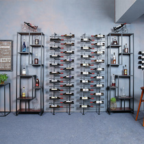 Red wine rack floor-to-ceiling wine bottle storage rack Industrial wind wall-mounted wine bottle storage rack against the wall solid wood wine cabinet decoration