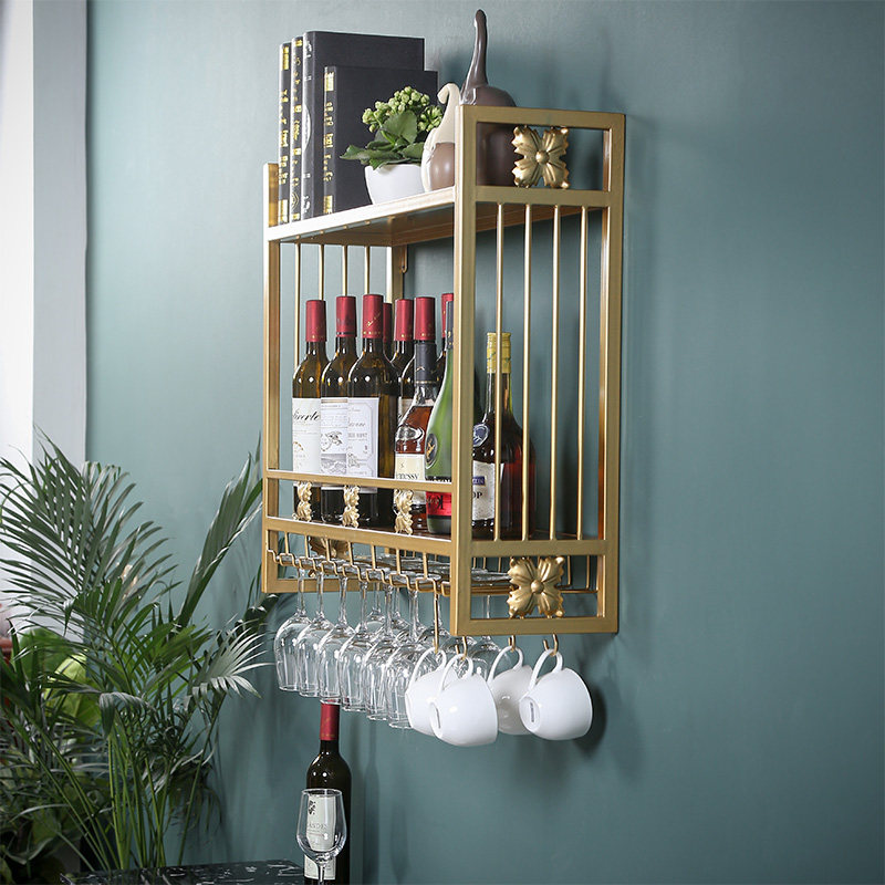 Red wine rack wall hanging creative red wine glass rack upside down European-style double-layer wrought iron rack hanging wall wine rack home