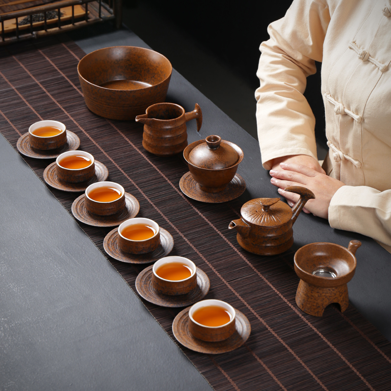 Japanese tea set suit household contracted dry mercifully office tureen teapot teacup coarse pottery pottery and porcelain of a complete set of kung fu tea set
