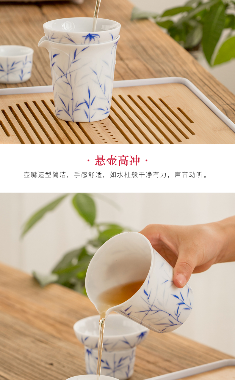 Jingdezhen hand - made tureen kung fu tea set household of Chinese style of blue and white porcelain ceramic cups teapot gift boxes